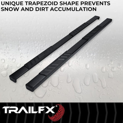TRAILFX A4018B TrailFX Nerf Bar Side Step Pair with Step Pads 4 Inch Trapezoid Titanium Black Powder-Coated Steel Rocker Panel Mount Straight End Caps Slip-Resistant Surface TrailFX A4018B
