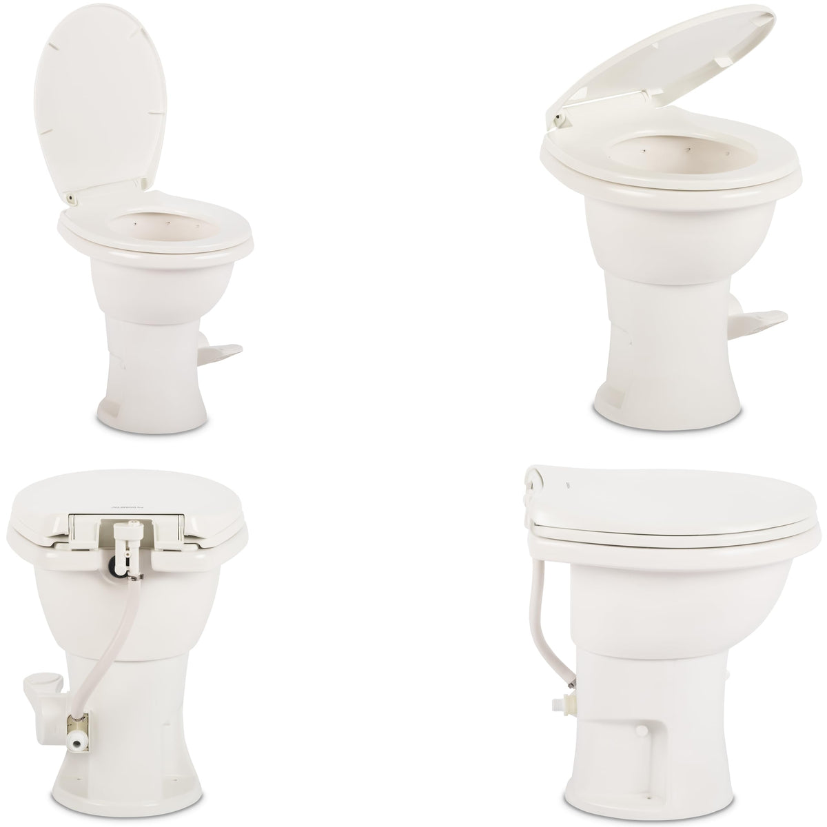 DOMETIC 9610008259 Dometic Model 410 Complete RV Toilet – Round Porcelain Bowl, Universal Fit & 2-Bolt Mount, 18" Chair Height Residential-Style, Gravity Flush Toilet with Soft-Close Seat, White (9610008259)