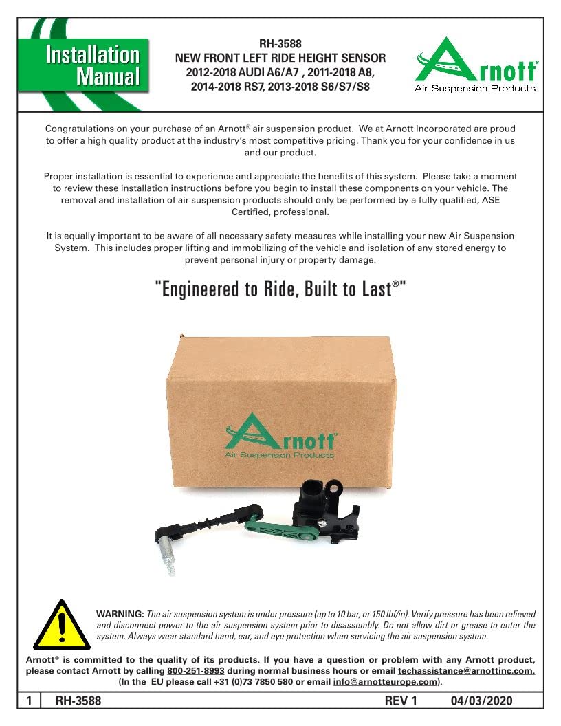 ARNOTT RH-3588 Arnott - Front LT Ride Height Sensor -12-18 Audi A6/A7, 11-18 A8, 14-18 RS7, 13-18 S6/S7/S8 (RH-3