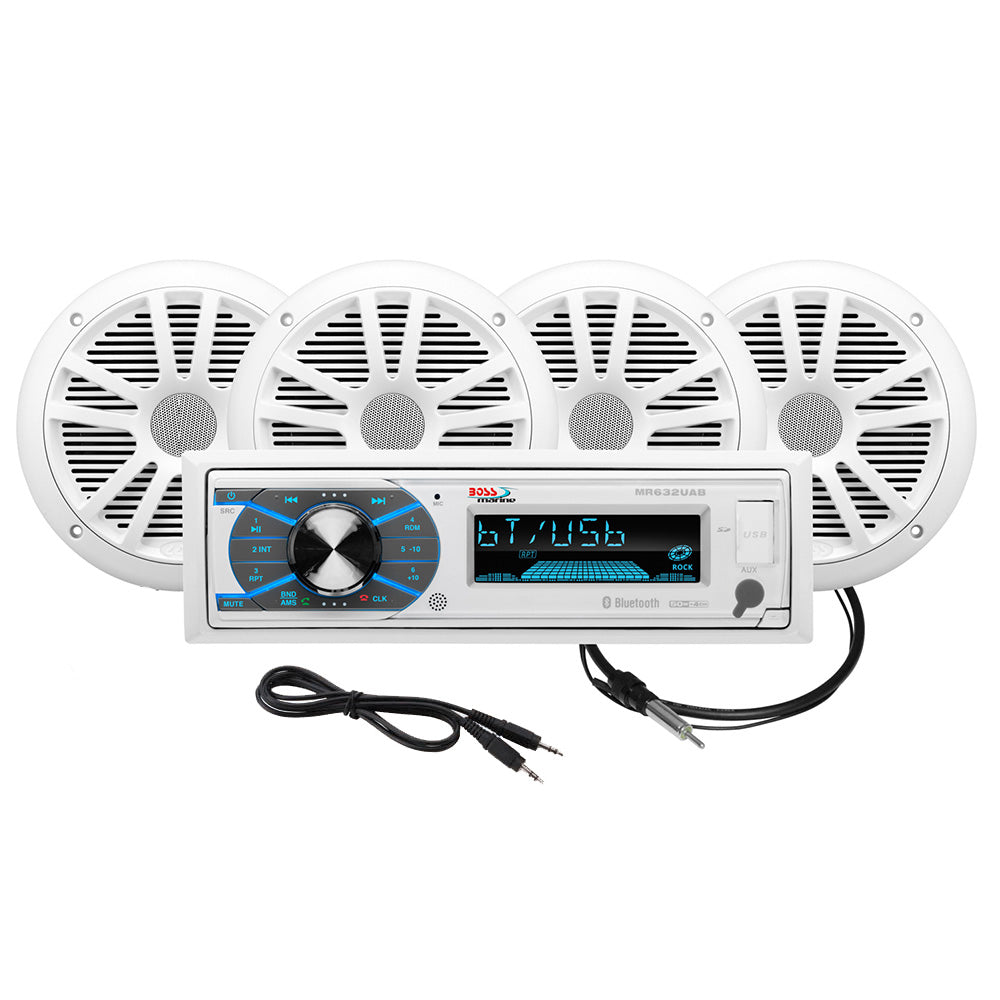 Boss Audio MCK632WB.64 Boss Audio MCK632WB.64 Marine Stereo &amp; 2 Pairs of 6.5" Speaker Kit - White