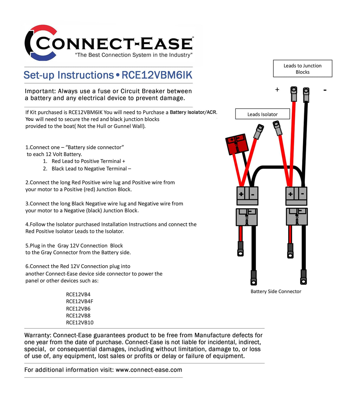 CONNECT EASE RCE12VBM6IK Connect-Ease - Outboard Motor/Accessory Isolator Connection Kit 6 AWG - RCE12VBM6IK