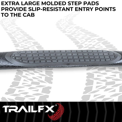 TRAILFX A0069T TrailFX Nerf Bar A0069T, 3 Inch Round Bent, Black Powder Coated, with Step Pads, W/O End Caps, Rocker Panel Mount, Fits 2025 Toyota 4Runner (Will Not Fit Models with Lower Rocker Panel Extensions)