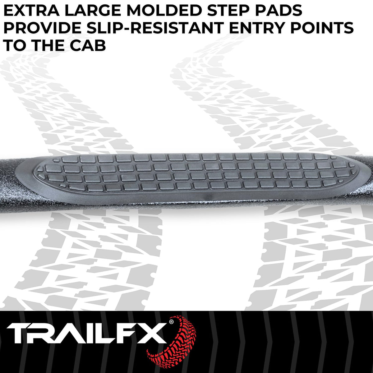 TRAILFX A0068T Trail FX Nerf Bars Fits 2024-2025 Toyota Tacoma Double Cab 3 Inch Round Bent with Step Pads Rocker Panel Mount Powder Coated Titanium Matte Black Steel Without End Caps