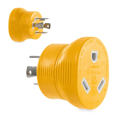 CAMCO 55338 Camco PowerGrip 30 Amp 4-Prong Generator Adapter - Featuring a 30-amp Locking Male Plug (NEMA L14-30P) and a 30-amp Female Connector (NEMA TT-30R) - 55338