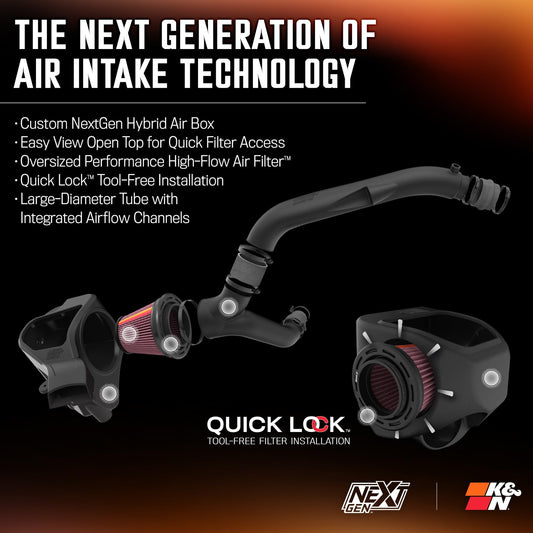 K&N FILTER 50-2628 K&N NextGen Cold Air Intake System: High-Flow Cotton Filter: Compatible with 2024-2025 FORD: Ranger Raptor, 50-2628