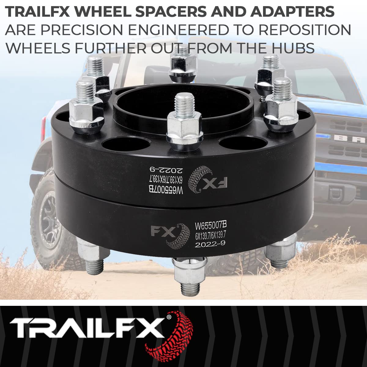 TRAILFX W655007B Trailfx Hub Centric Wheel Spacers 6x139.7mm/ 6x5.50 Bolt Pattern; 1-1/2 Inch Thickness; Compatible/Replacement for Ford Bronco