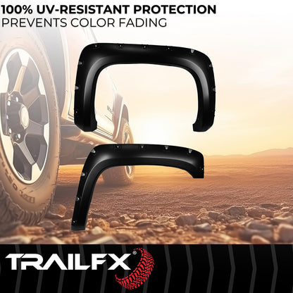 TRAILFX TFC3003S TrailFX Pocket Style Fender Flares for Chevrolet Silverado 1500 5.7 Foot Bed 2007-2013 Black Smooth Paintable Polypropylene Set of 4 with Stainless and Black Steel Rivets TrailFX TFC3003S