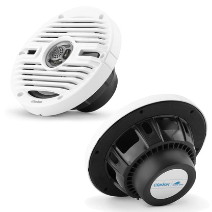 CLARION 010-03193-00 Clarion CMS-651-CWB 6.5-inch Coaxial Marine Speakers 30W RMS Power handling 1/2-inch (13 mm) Polymer Dome Tweeter Includes White & Black Classic Grilles