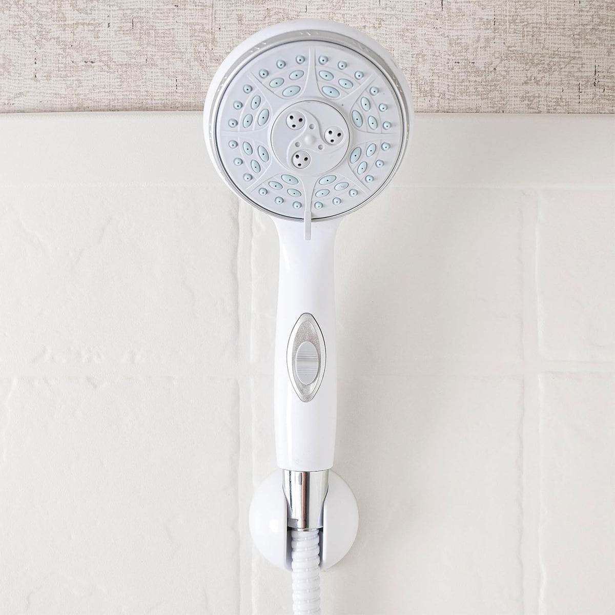 CAMCO 43711 Camco RV Shower Head - Features Convenient On/Off Switch & 5 Different Spray Patterns - Designed to Conserve Potable Water - Simple to Clean w/Rubber Spray Tips - White (43711)