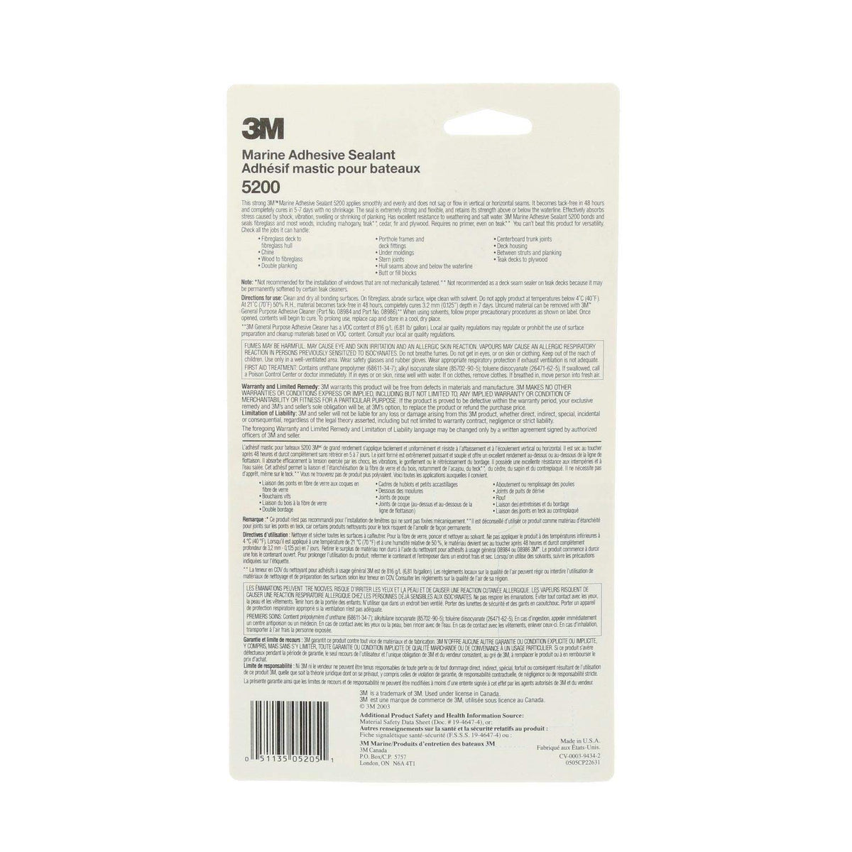 3M 05206 3M Marine Adhesive Sealant 5200, White, 1 oz Tube