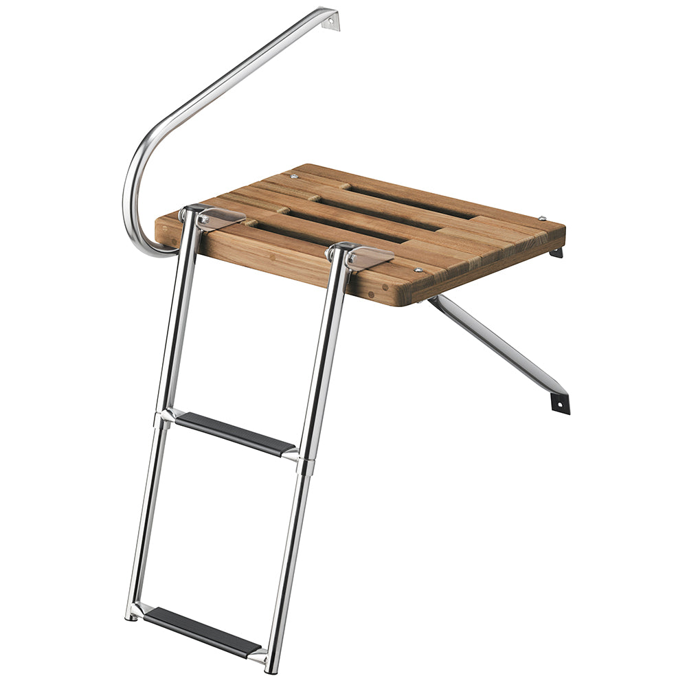 Whitecap 68900 Whitecap Teak Swim Platform w/2-Step Telescoping Ladder f/Boats w/Outboard Motors