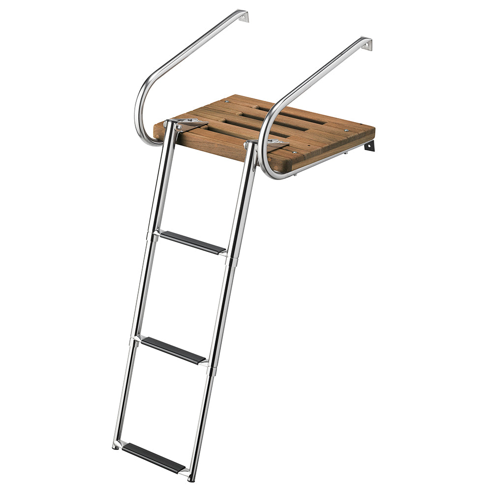 Whitecap 68906 Whitecap Teak Swim Platform w/3-Step Telescoping Ladder f/Boats w/Inboard/Outboard Motors