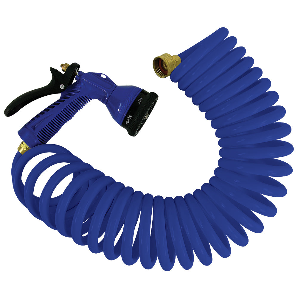 Whitecap P-0441B Whitecap 25' Blue Coiled Hose w/Adjustable Nozzle