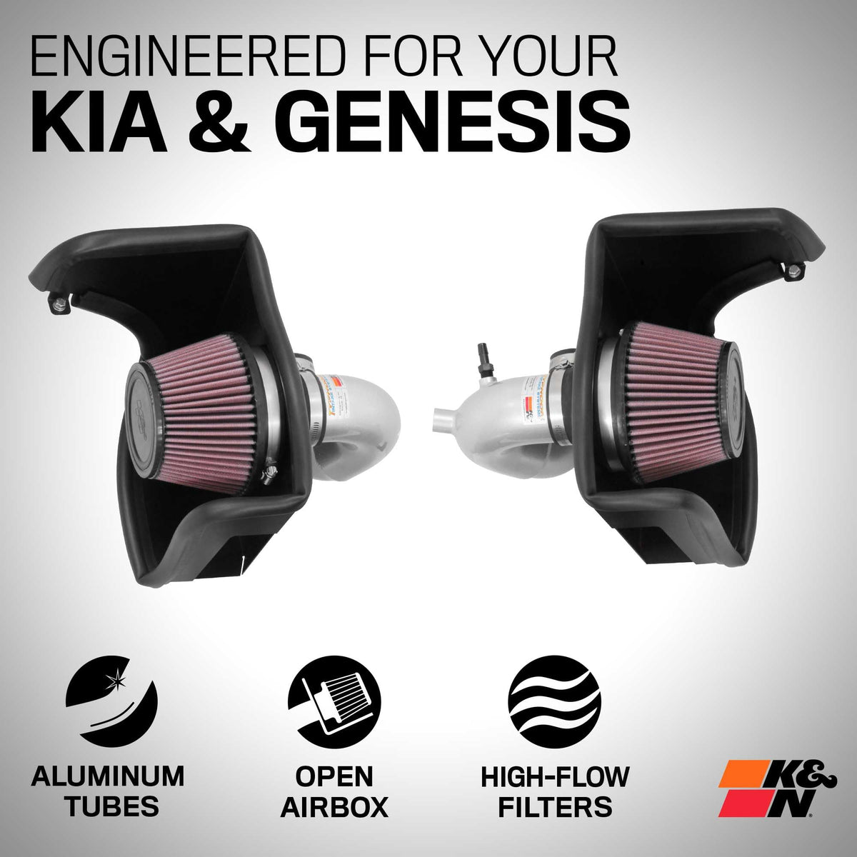 K&N FILTER 69-5318TS K&N Cold Air Intake System: High-Flow Air Filter, Increase Performance & Acceleration: Compatible with 2018-2025 Genesis/Kia G70, Stinger, 69-5318TS