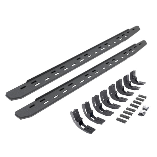 GO RHINO 69604880ST Go Rhino RB30 Slim Running Boards & Brackets – Galvanized Steel, Protective Bedliner Coating – 69604880ST – Fits 2019-2025 Chevrolet Silverado & GMC Sierra Double Cab (See Description)
