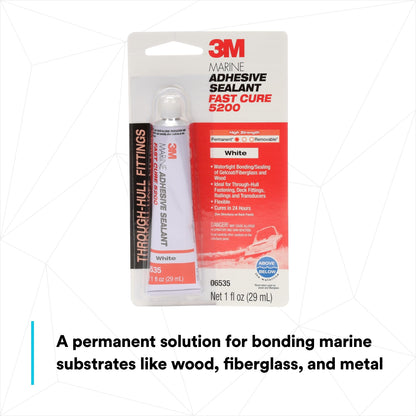 3M 06535 3M Marine Adhesive Sealant 5200FC, Fast Cure, White, 1 oz Tube