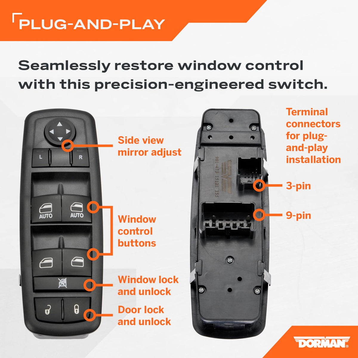DORMAN 901-473 Dorman 901-473 Front Driver Side Power Window Switch - Master Switch Compatible with Select Models
