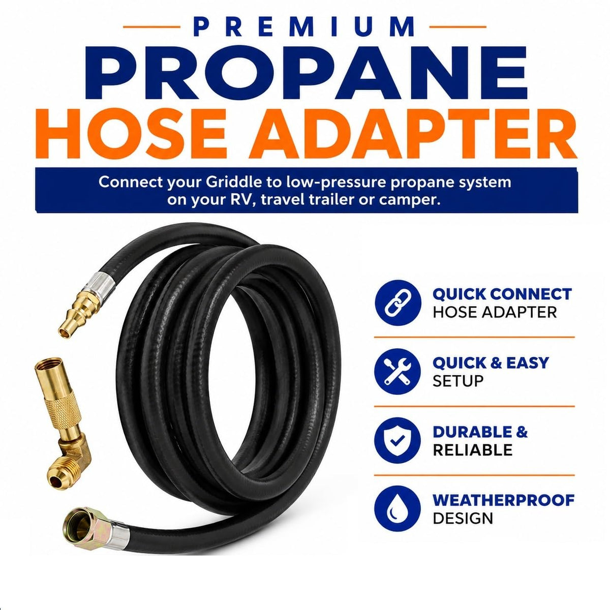 FLAME KING FK-GRD-12FTQC Flame King Propane 12ft RV Quick Connect Hose Adapter for 17" or 22" BlackStone or Flame King Griddle