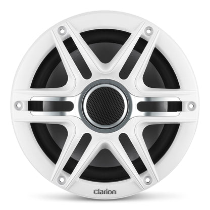 CLARION 010-03049-00 Clarion CMSP-771RGB-SWG Premium 7.7-inch Coaxial Marine Speakers with Built-in RGB Illumination, 60W RMS, with White & Gray Metallic Grilles