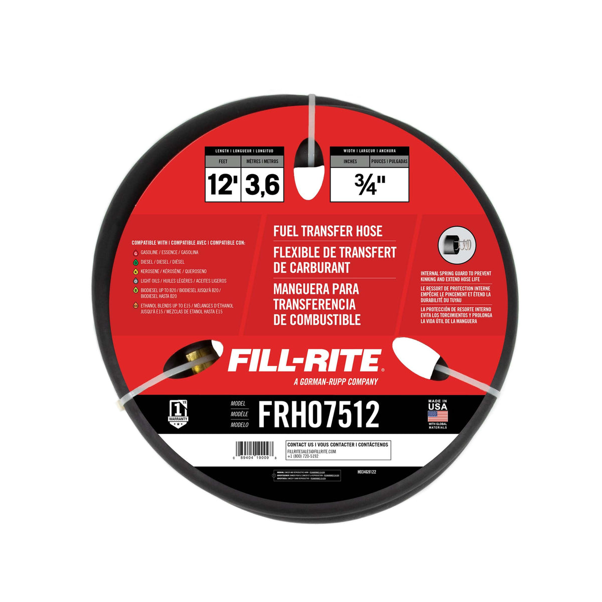 FILL RITE FRH07512 Fill-Rite FRH07512 3/4" x 12' Fuel Transfer Hose