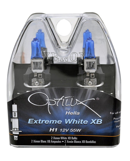 HELLA H71071242 HELLA H71071242 Optilux XB Series H1 Xenon White Halogen Bulbs, 12V, 55W, 2 Pack