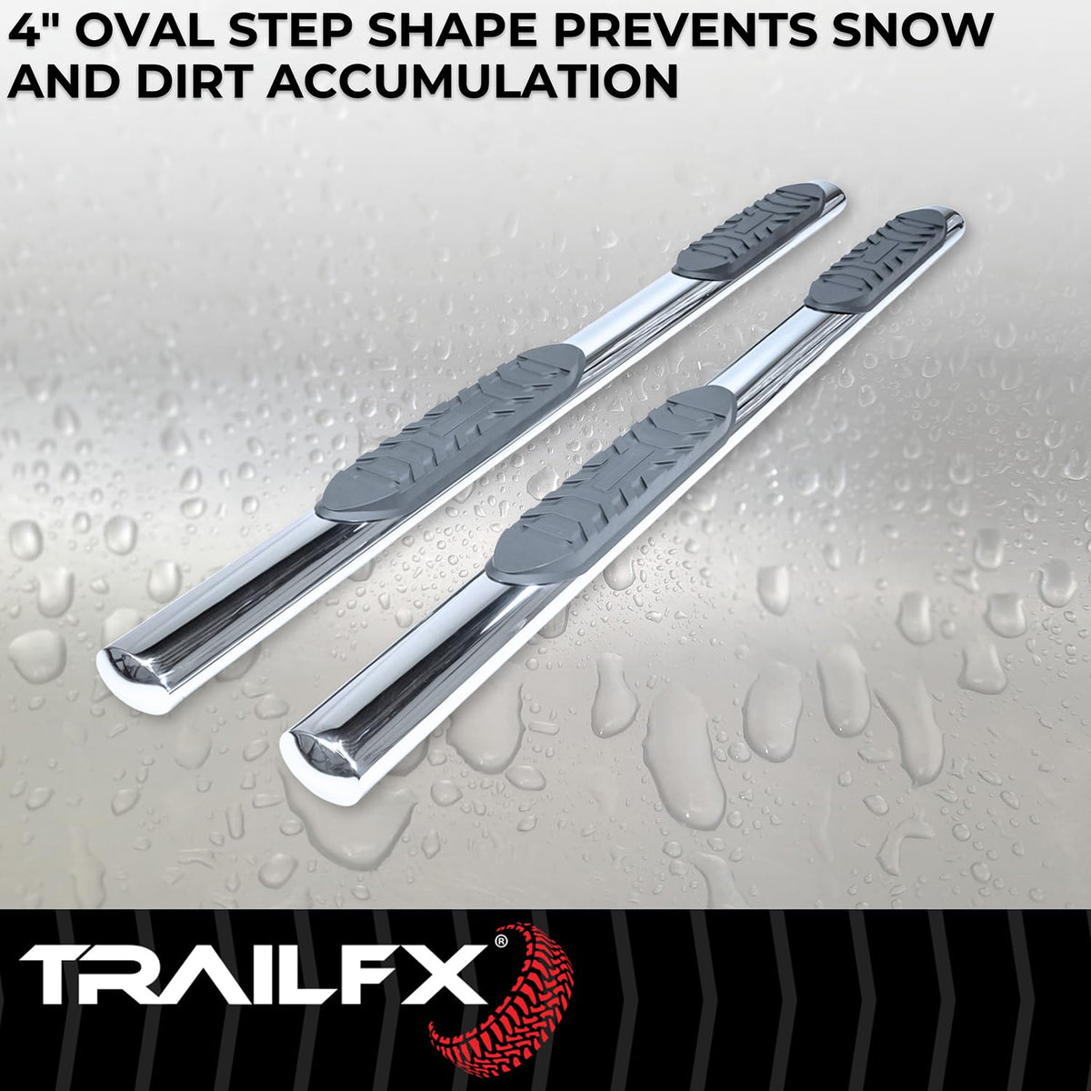 TRAILFX A1557S TrailFX A1557S Nerf Bars for Toyota Tundra Double Cab 2022-2025 Polished Stainless Steel 4 Inch Oval Straight Side Steps with Step Pads Welded End Caps Rocker Panel Mount Running Board Pair