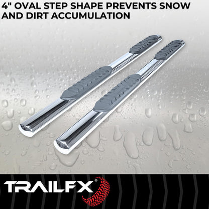 TRAILFX A1559S TrailFX 4 Inch Oval Straight Nerf Bars with Step Pads Fits 2024–2025 Toyota Tacoma Polished T304 Stainless Steel, Welded End Caps, Rocker Panel Mount, Bolt On Install Running Boards TrailFX A1559S