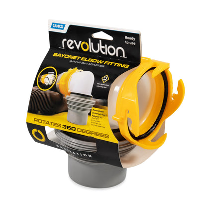 CAMCO 39471 Camco Revolution RV Sewer Hose Bayonet Elbow | Features a Built-In Gasket for an Odor-Tight Connection, a 360-Degree Swivel for Easy Install, and Includes a 4-in-1 Adapter (39471)