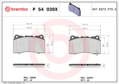 BREMBO P54039X BREMBO Brake Pad Set, disc brake P54039X