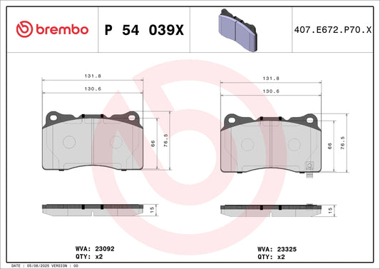BREMBO P54039X BREMBO Brake Pad Set, disc brake P54039X