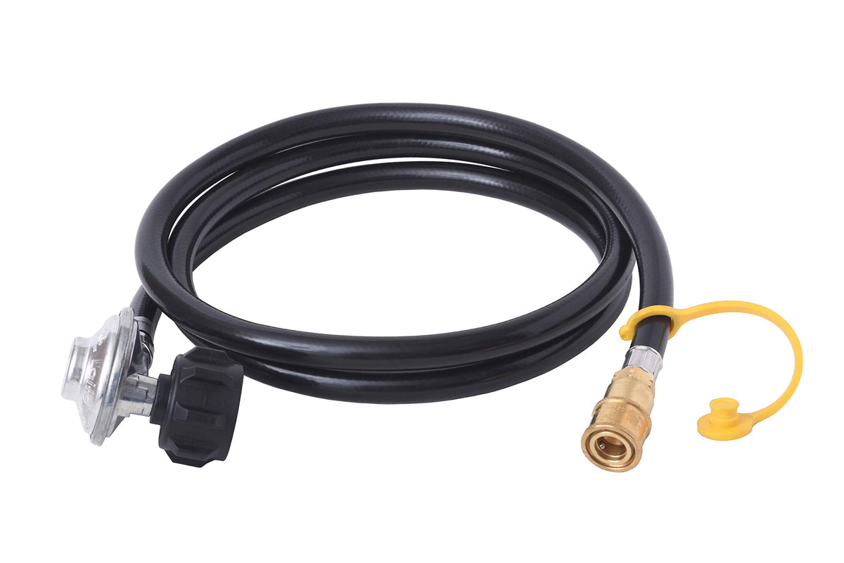FLAME KING MB106095-96 Flame King 90 Degree Low-Pressure Propane Gas Regulator Hose with Quick Connect for RVs, Grills, Heaters, Burners, 8 Feet - LPRH8