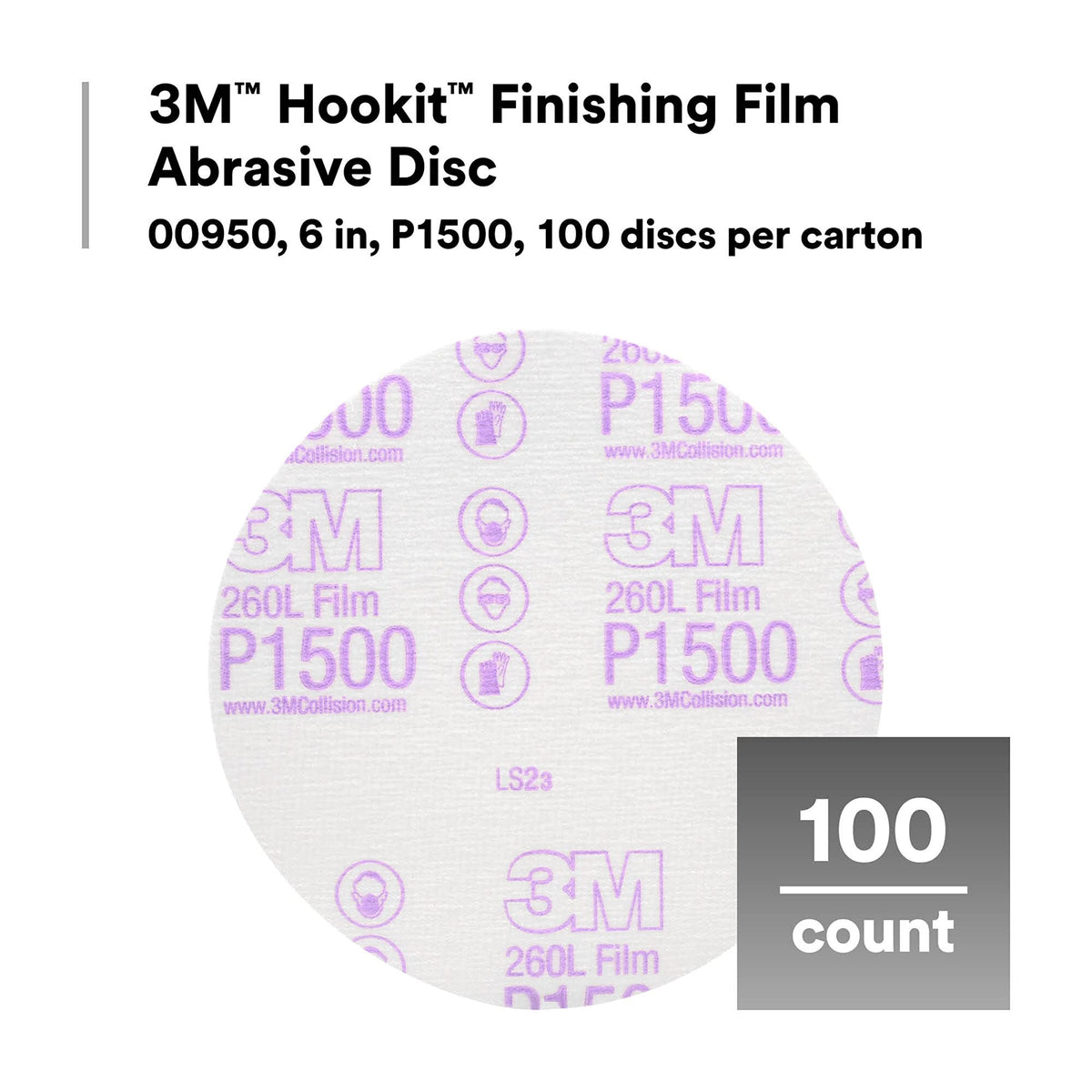 3M 00950 3M Hookit Finishing Film Abrasive Disc, 260L, 00950, 6 in, P1500