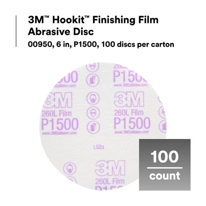 3M 00950 3M Hookit Finishing Film Abrasive Disc, 260L, 00950, 6 in, P1500