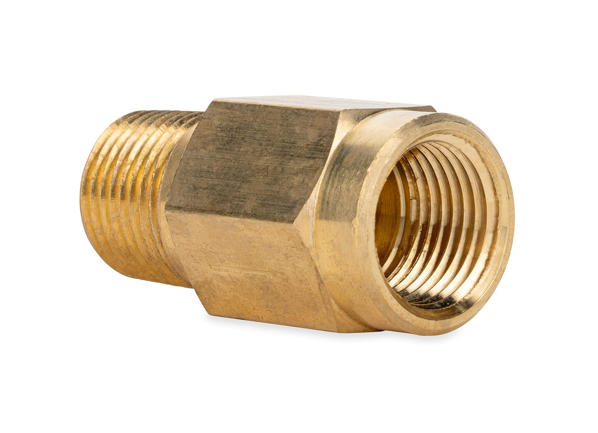 CAMCO 23303 Camco RV Water Heater Backflow Preventer - Features a Heavy-Duty Brass with a Stainless Spring Construction and a 1/2"-14 NPT Male x 1/2"-14 NPT Female (23303)