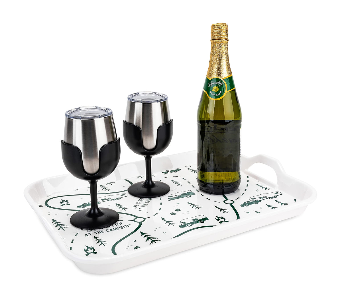 CAMCO 53488 Camco Life is Better at The Campsite Melamine RV Serving Tray - Features RV & Map Themed Design - Great for Kitchen Prep, Picnics, Grilling, and More - Serving Platter is Dishwasher Safe (53488)