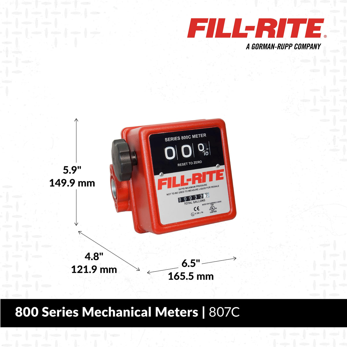 FILL RITE 807C 3-Wheel Mechanical, 3/4" Meter, 5-20 GPM 807C - 1 Each