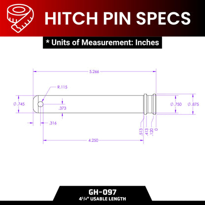 GEN-Y HITCH GH-097 GEN-Y Hitch Pin & Clip, 3/4" Diameter, 4.25" Useable Length