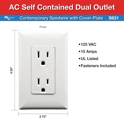 RV DESIGNER S831 RV Designer S831 - Dual AC Outlet Speedwire with Cover Plate, White