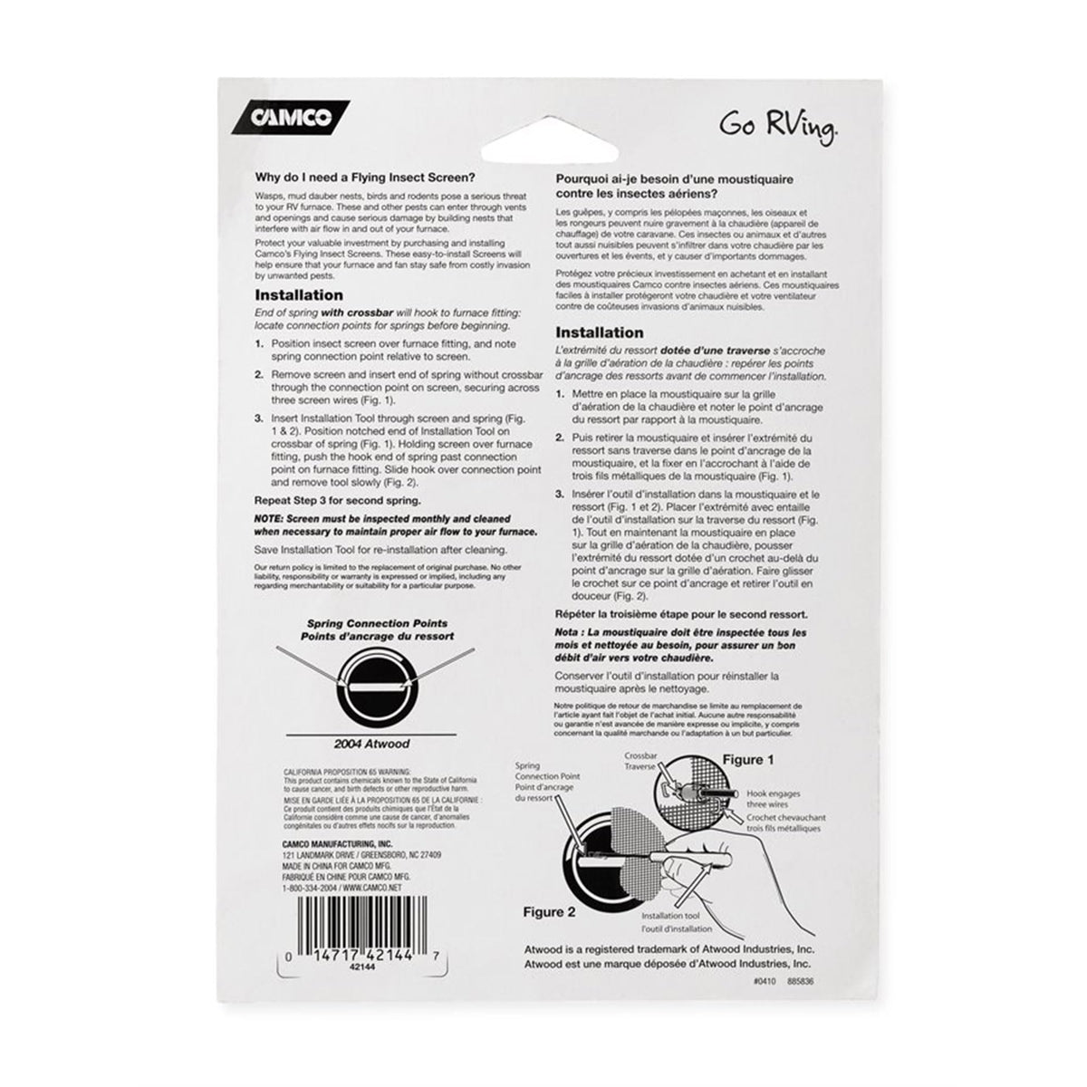 CAMCO 42144 Flying Insect Screen-FUR500 - RV Furnace Vent Screen Fits Atwood Hydroflame Furnaces w/No Access Door - Protect Your Camper Furnace from Insects & Rodents - Measures 3-5/8 x 1-5/16 inches (42144)