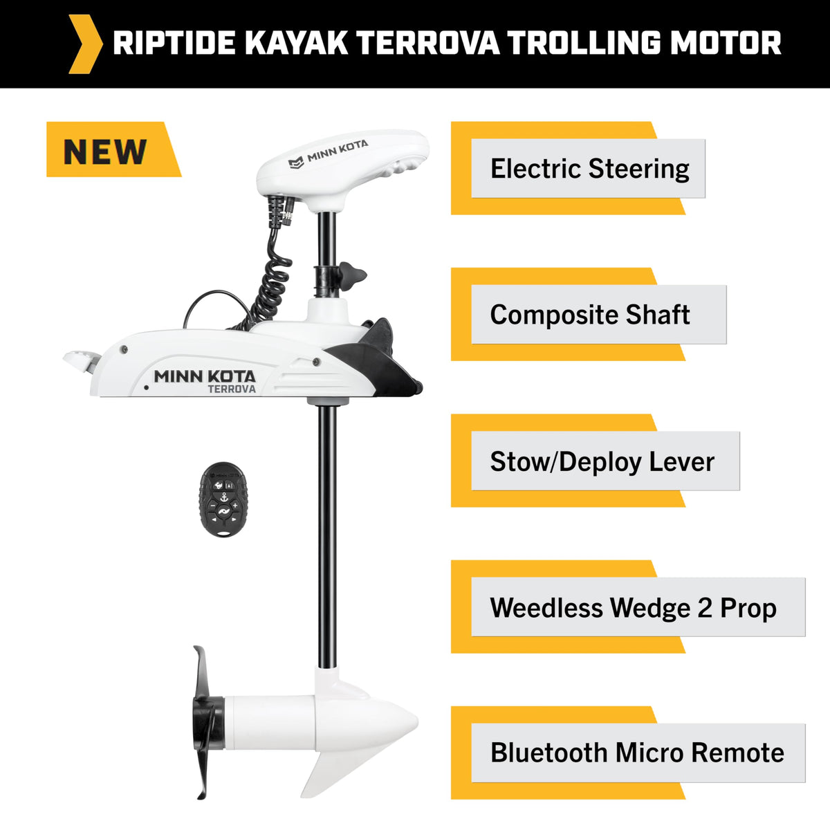 Minn Kota 1358339 Minn Kota Riptide Kayak Terrova Bow-Mount Electric Trolling Motor with GPS, 55 Lb. Thrust, 36 in. Shaft, Saltwater