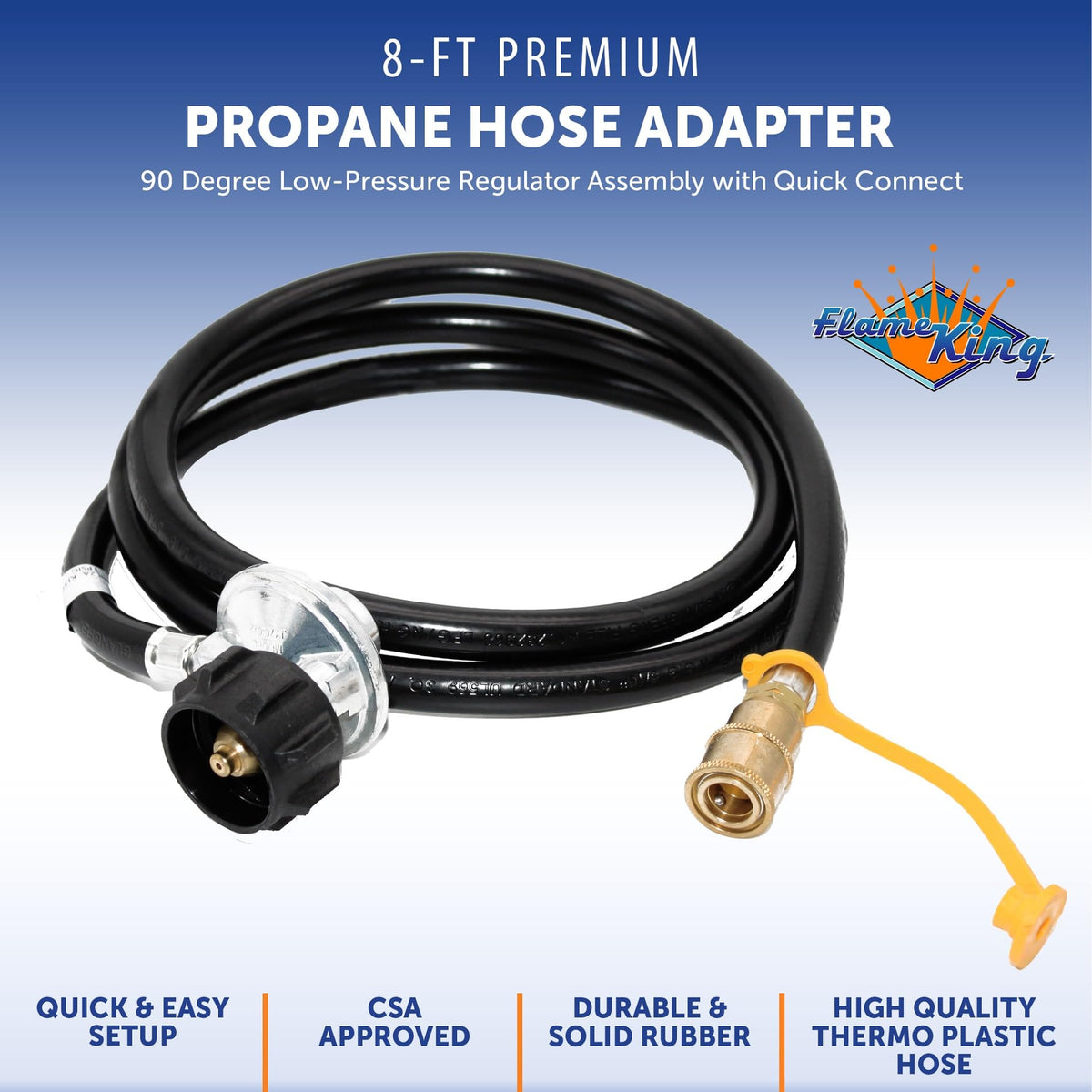FLAME KING MB106095-96 Flame King 90 Degree Low-Pressure Propane Gas Regulator Hose with Quick Connect for RVs, Grills, Heaters, Burners, 8 Feet - LPRH8