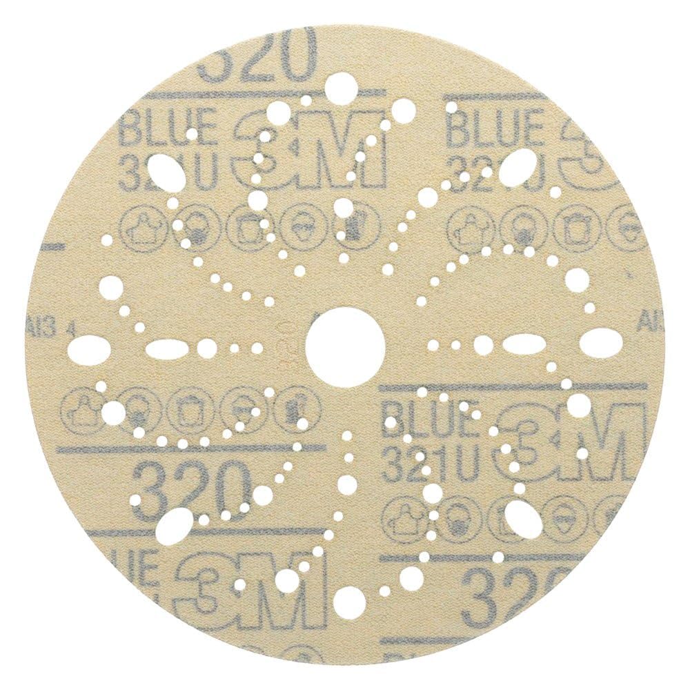 3M 36180 3M Hookit Blue Abrasive Disc, 321U, 36180, 6 in, 320+ Grade, Multi-Hole