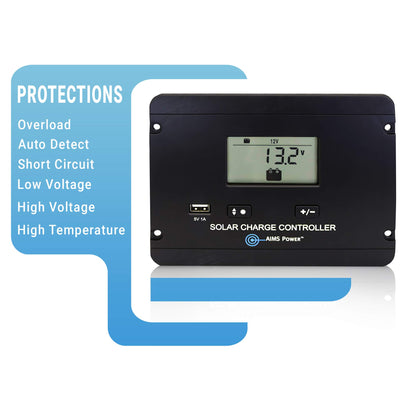 AIMS POWER SCC30AFM AIMS 30A PWM Solar Charge Controller 12/24V - Flush Mount SCC30AFM