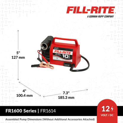 FILL RITE FR1614 Fill-Rite FR1614 12V 10 GPM Portable Fuel Transfer Pump for Diesel and Antifreeze with Suction and Discharge Hoses