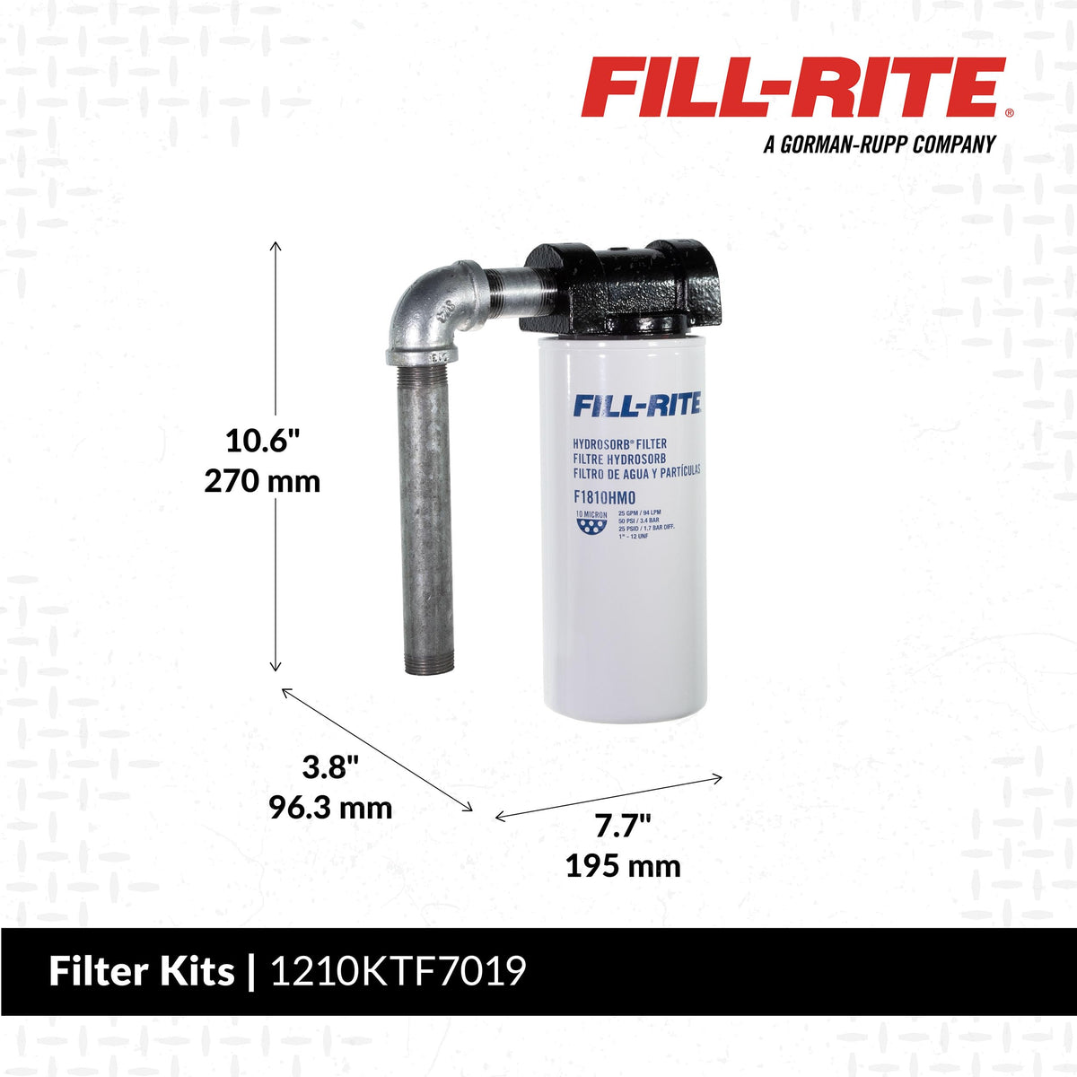 FILL RITE 1210KTF7019 Fill-Rite 1210KTF7019 3/4" 18 GPM (68 LPM) 10 Micron Hydrosorb Fuel Filter with Filter Head Kit