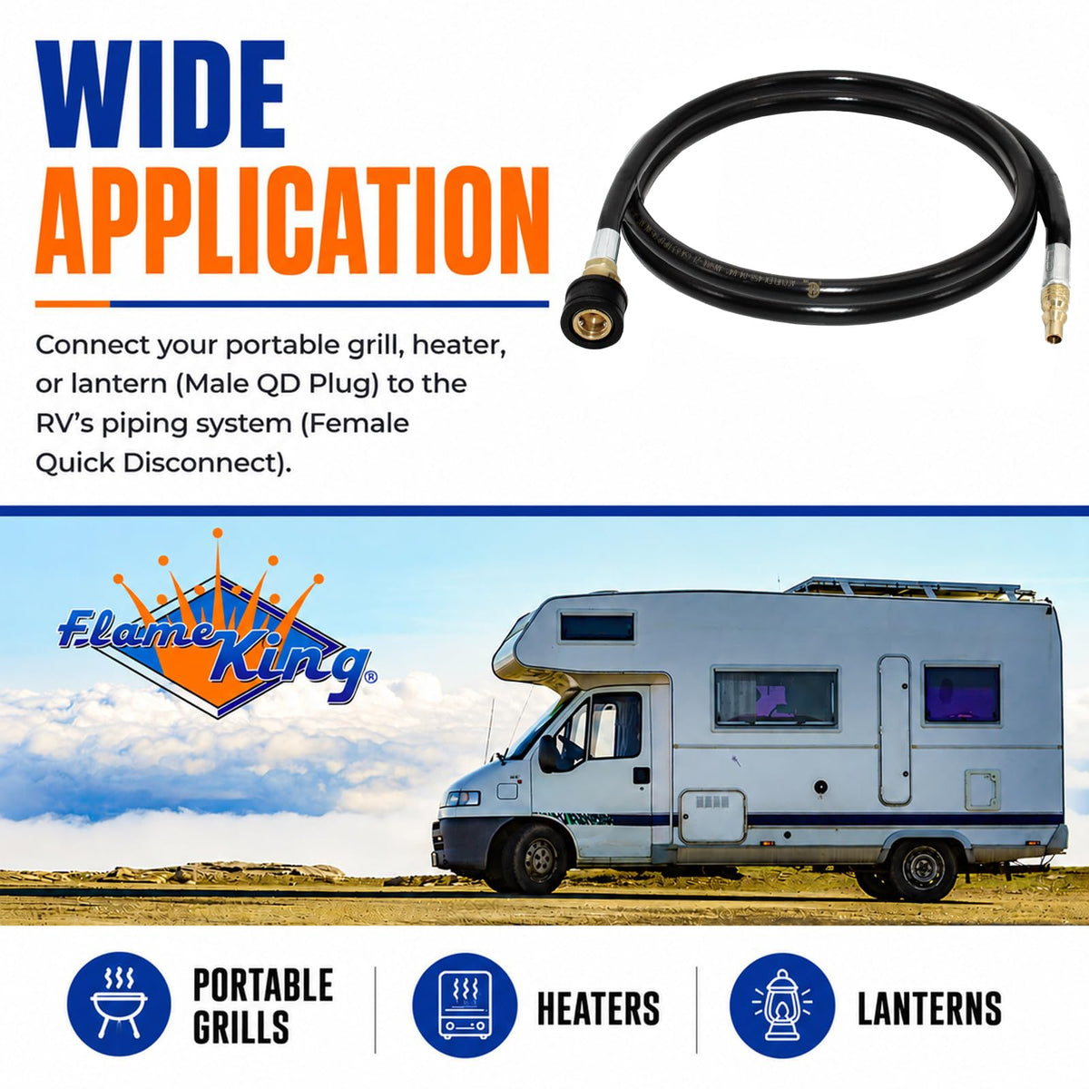 FLAME KING MB100395-72 Flame King RV, Van, Trailer, Dual Quick Connect Hose, LP Gas Only, 72 Inch, 1/4 Inch ID - 100395-72 , Black