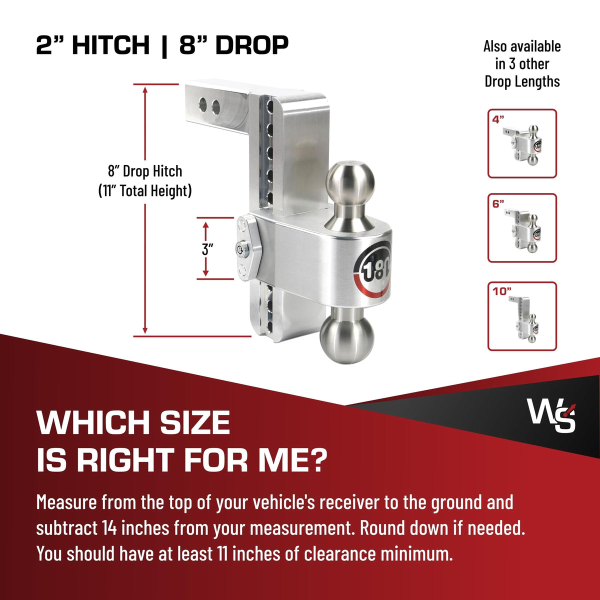 WEIGH SAFE LTB8-2-KA Weigh Safe Adjustable Trailer Hitch Ball Mount, 8" Adjustable Drop Hitch for 2" Receiver w/ 2 pc Keyed Alike Lock Set, Heavy Duty Aluminum Trailer Tow Hitch w/Stainless Steel Tow Balls, 12,500 lbs GTW