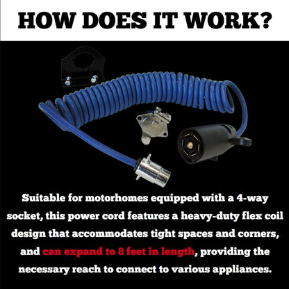 ROADMASTER 164-7 Roadmaster 164-7 Flexo-Coil 7-Wire to 4-Wire Adaptive Power Cord with Plugs, Sockets, & Socket Bracket Included | Designed for Motorhomes with 4-Way Sockets | Water, Oil, & Chemical Resistant