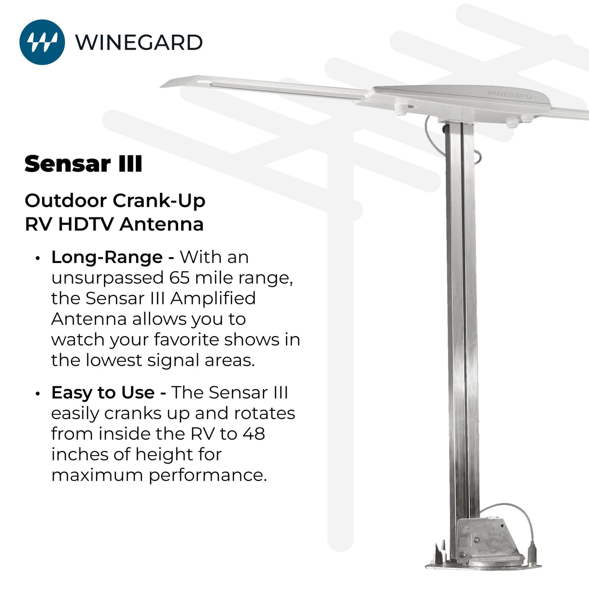 WINEGARD RV-3095 Winegard RV-3095 Sensar III Batwing Amplified RV TV Antenna (VHF/UHF, Digital, 4K Ready, 55 Mile Range)