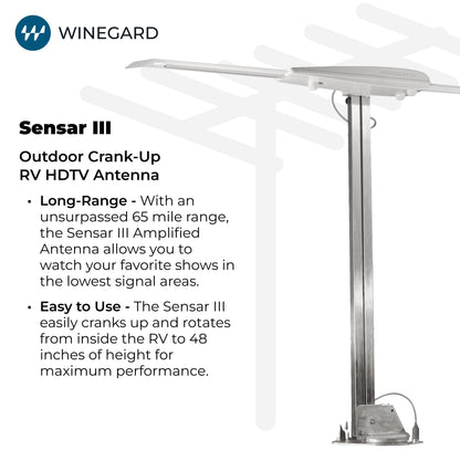 WINEGARD RV-3095 Winegard RV-3095 Sensar III Batwing Amplified RV TV Antenna (VHF/UHF, Digital, 4K Ready, 55 Mile Range)